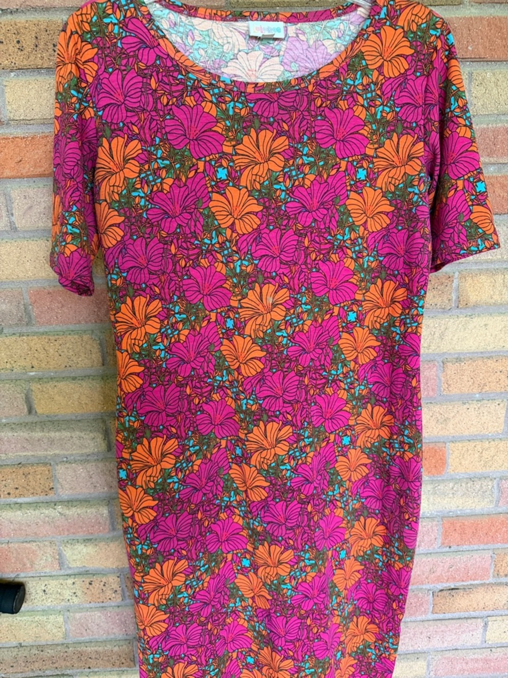 Bright Floral Shift Dress in Fuchsia & Orange Julia